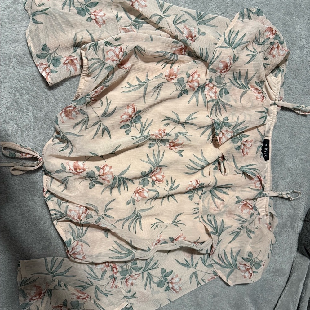 A. Byer Cream Floral Blouse